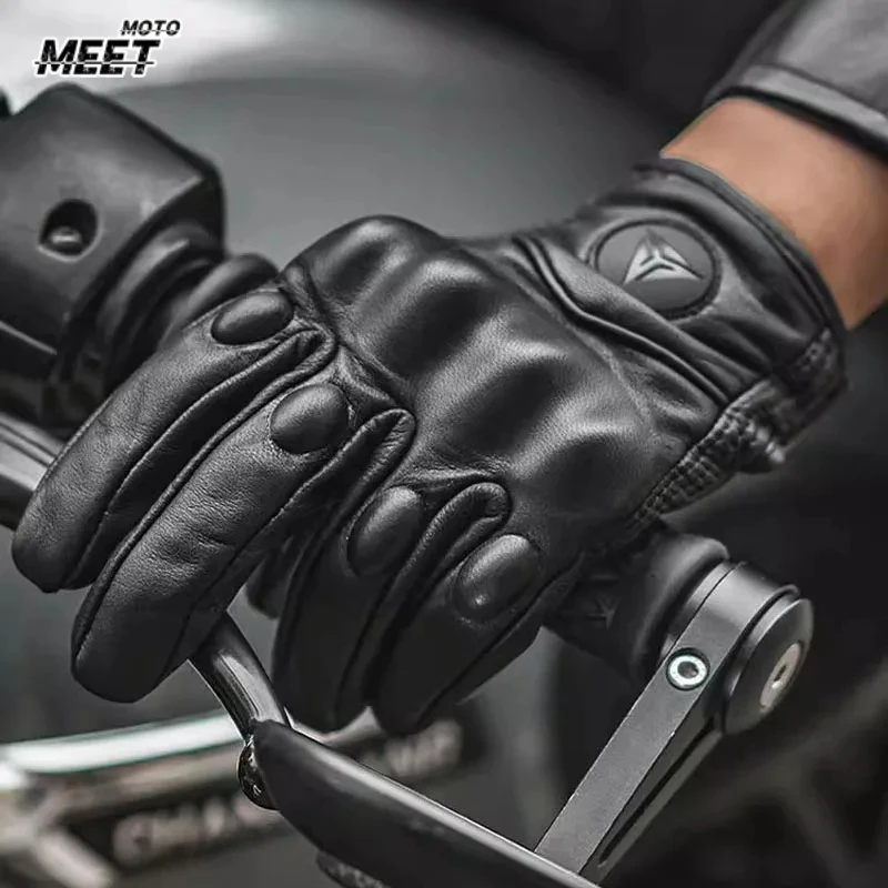 

New Vintage Leather Motorcycle Gloves Winter Warm Summer Breathable Wear-resistant Guantes Touchscreen Anti-slip Motobiker Luvas