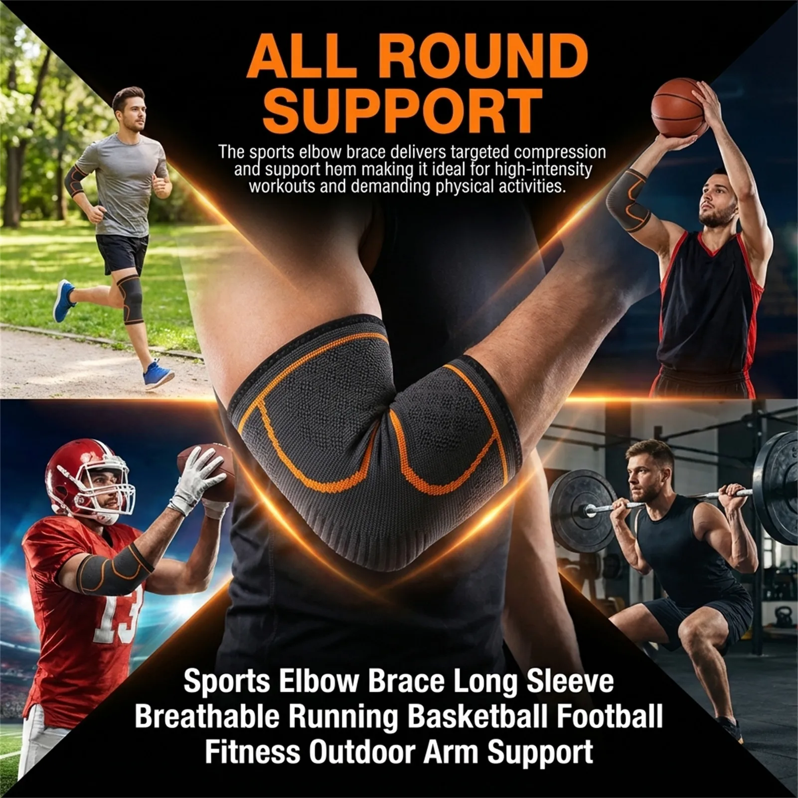 

Sports Elbow Sleeves Long Anti-slip Breathable Running Basketball Football Fitness Arm Protection Elastic Compression Knee Pad