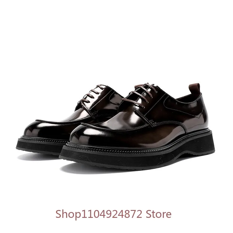 

Designer Fashion Thick Soled Business Dress Leather Shoes Men British Style Lace Up Round Toe Derby Office Wedding Shoes Male