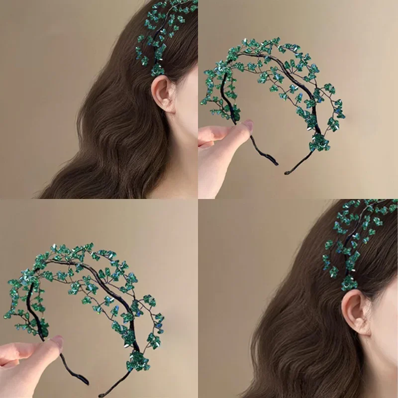 

Fashion Green Crystal Beaded Hair Band Zircon Headband for Women Girls Hair Accessory for Daily Dinner Parties Wedding Gift