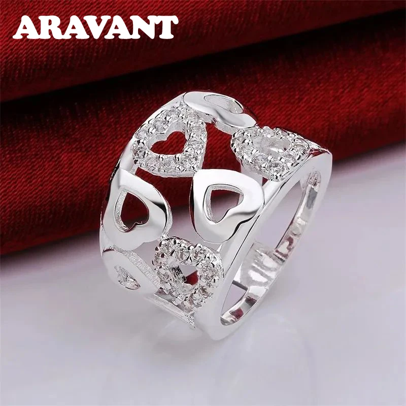 Aravant 925 Sterling Silver Crystal Heart Ring For Women Fashion Party Wedding Jewelry