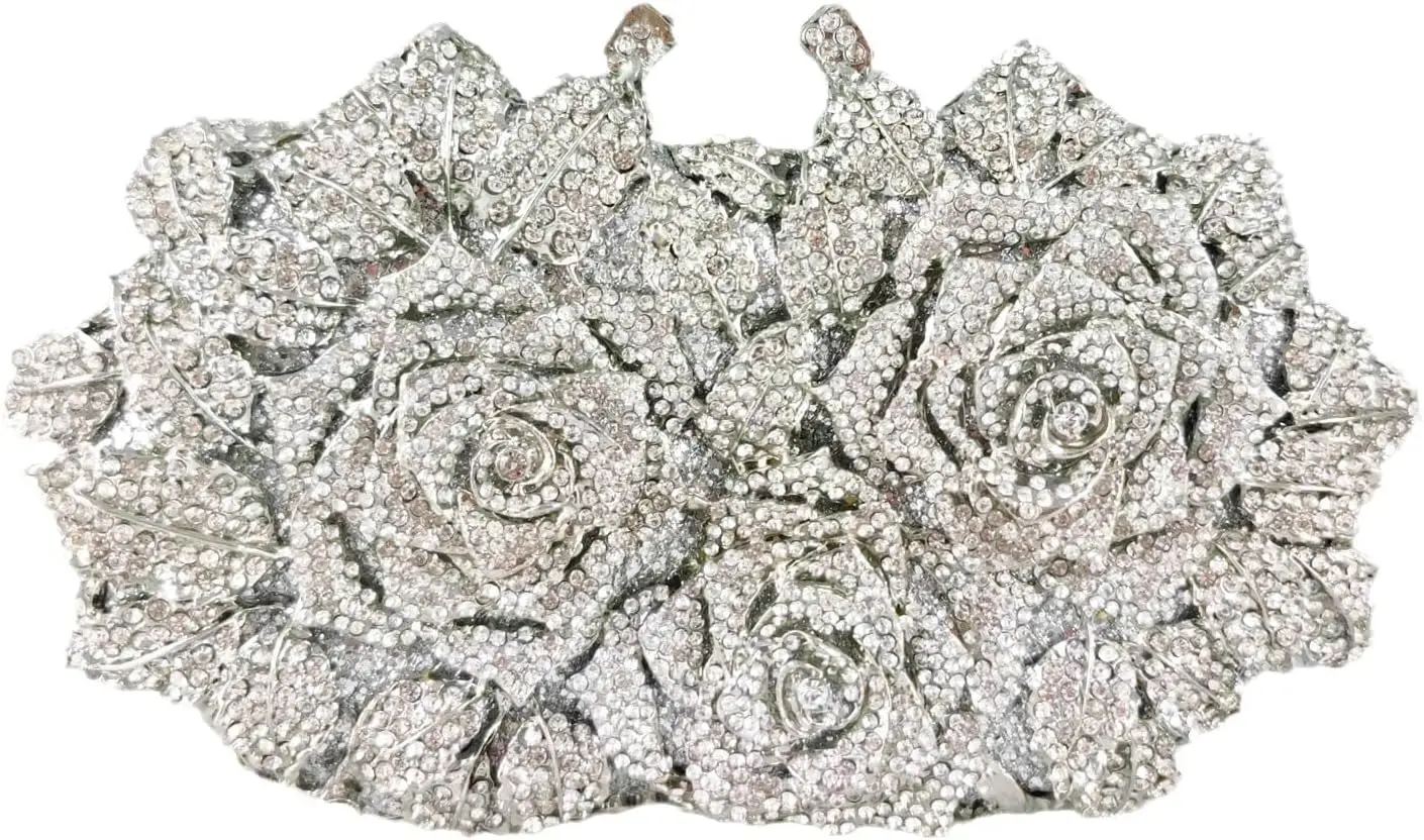 

Dazzling Flower Evening Bags for Women Formal Party Rhinestone Handbags Wedding Crystal Clutch Purse,Mini