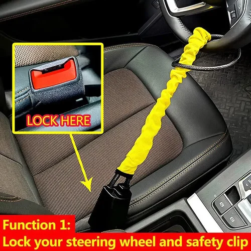 Imagen 2 del producto Bloqueo de volante de camión, hebilla Universal para cinturón de seguridad de coche, cuerda de bloqueo, cable de acero trenzado de 5mm de espesor, juego de bloqueo de seguridad antirrobo