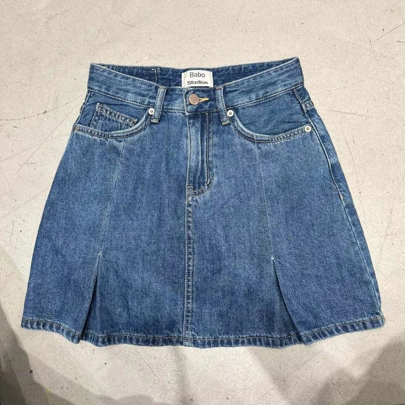 

Винтажные синие джинсовые юбки Deeptown для женщин в корейском стиле Y2K, короткие юбки с эффектом потертости, повседневная уличная одежда, джинсовая юбка А-силуэта, эстетичный дизайн