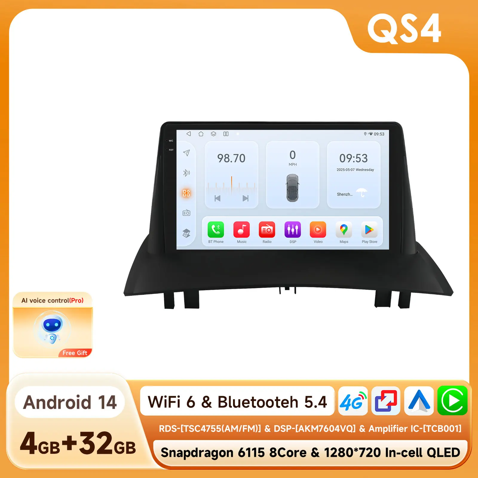 9 ''6115 Intelligent Scherm 2din Android Autoradio Multimedia Video Player voor Renault Megane 2 2002-2009 GPS Nav Carplay 4G RDS