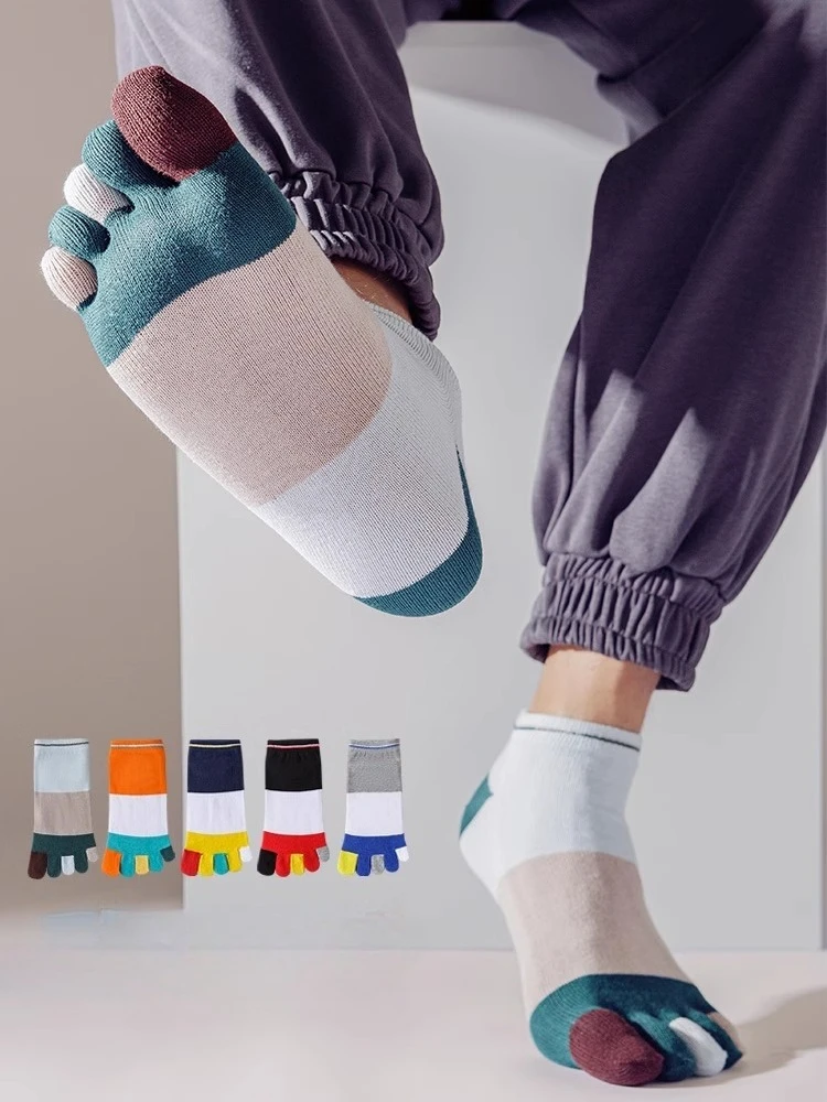 

5 пар хлопковых коротких носков с пятью пальцами, мужские цветные персонализированные бесшовные носки с носком, впитывающие пот спортивные низкие носки