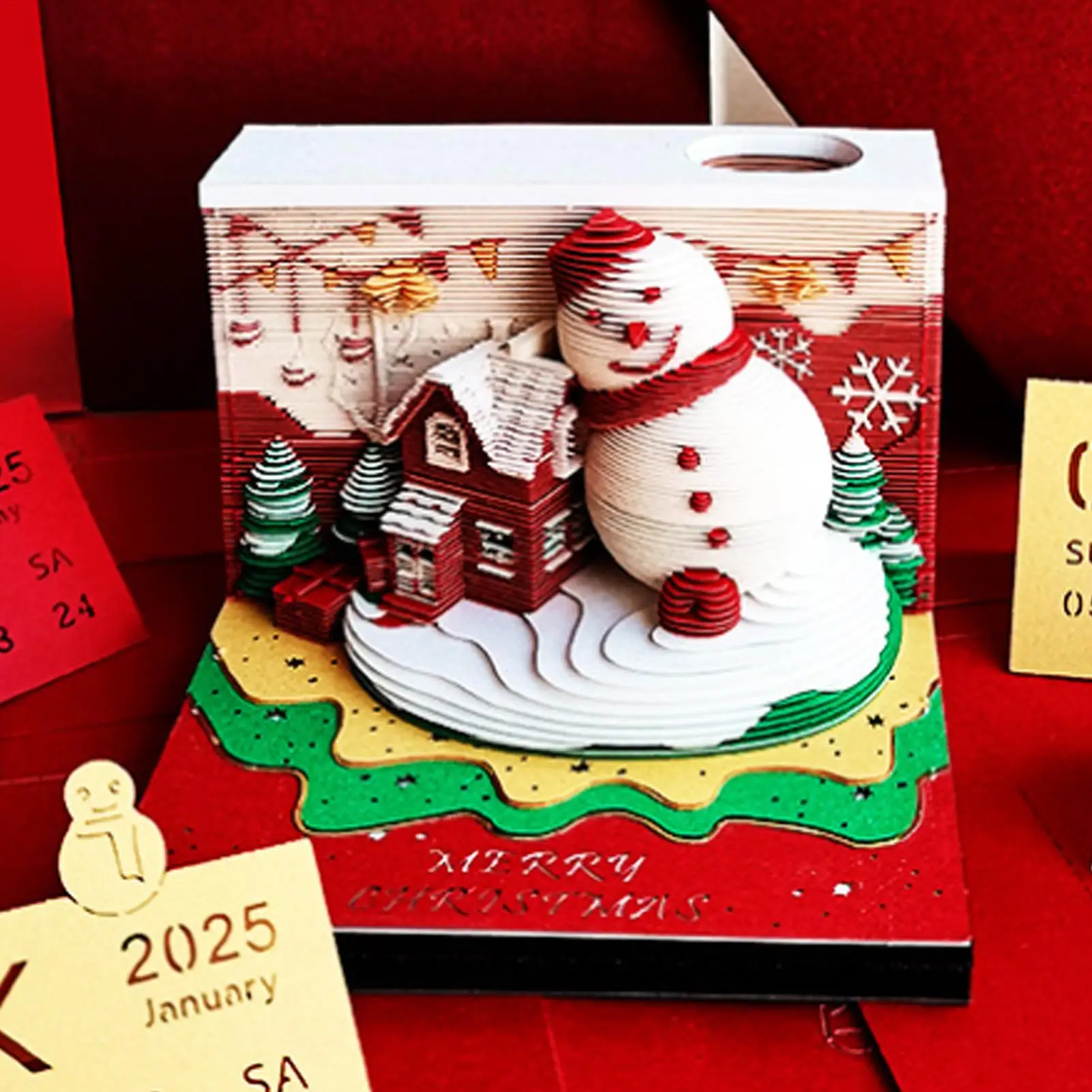 

3D блокнот с календарем, Рождественский снеговик, резьба по бумаге, календарь, бумажная художественная отрывная скульптура для детей, студентов, взрослых, домашний декор