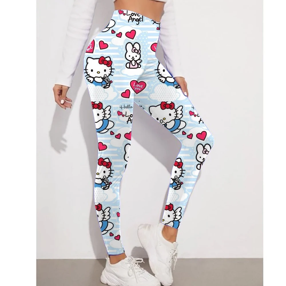

Новые женские леггинсы с принтом Hello Kitty, эластичные брюки с высокой талией для фитнеса, спортзала, йоги, повседневная одежда, леггинсы