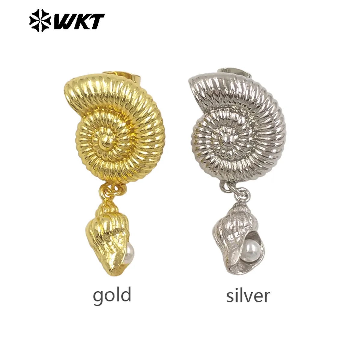WT-ME131 WKT Wholesales Yellow Brass Artificial Pearl Silver/Gold Earring For Girl Precious Gifts 3