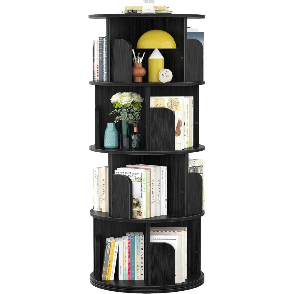 

Rotating Bookshelf,360 Display Corner Bookshelf for Small Space,4Tier Floor Standing Bookcase Storage Rack,Wood Narrow Organizer