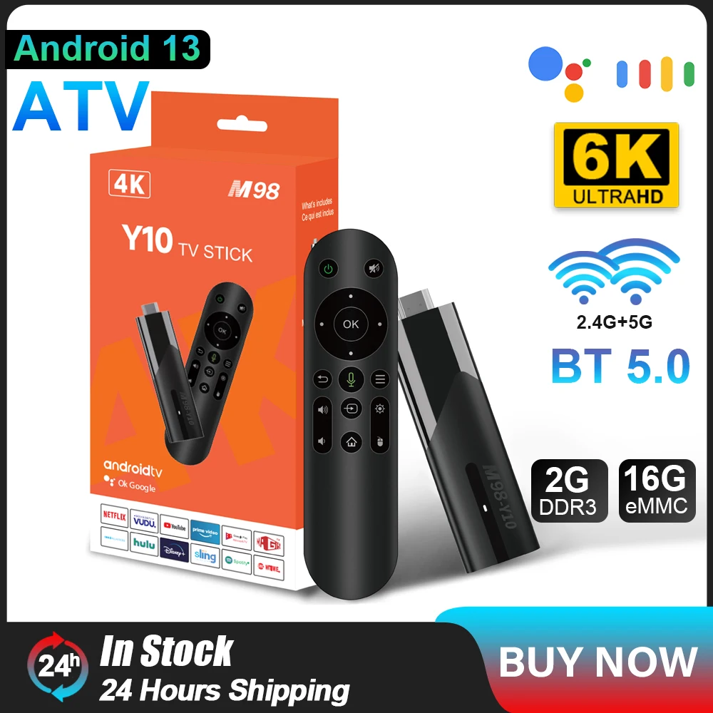 Mini TV Stick ATV con Android 13, Allwinner H618, Quad Core, A53 Cortex, compatible con 8K, 6K, Video, 4K, Wifi6, BT5.2, control remoto por voz,