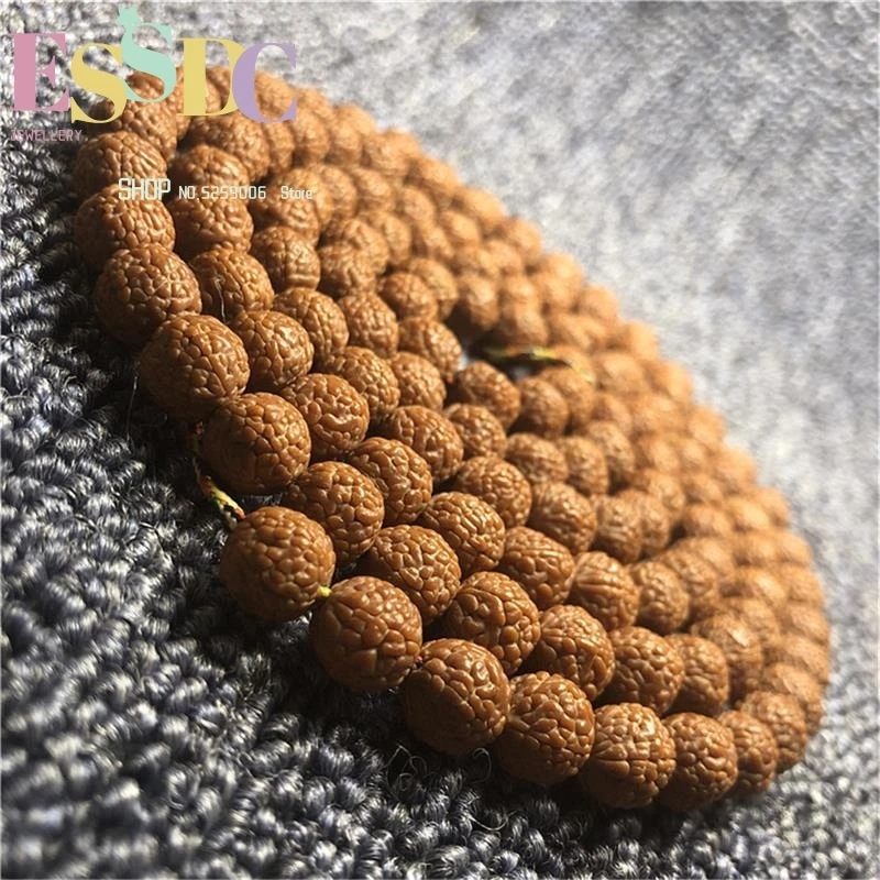 Wholesale Natural Rudraksha 108  Small Jingang Five Petals Tibetan Dragon Scale Pattern Bodhi Round Beads Bracelet 9mm