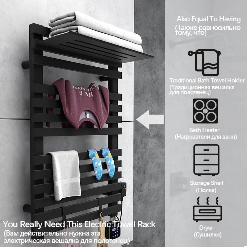Imagem -03 - Banheiro Toalha do Radiador Elétrico Toalheiro Controle Inteligente Aquecido Secador de Toalha Função Wifi Toalheiro Toalha Aquecedor Preto Branco