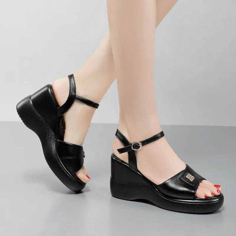 

32-43 Women's Wedge Heel for Ladies Shoe Summer Sandals 2025 Platform Woman Sandals Dress High Quality Fashion Sandal in Leather