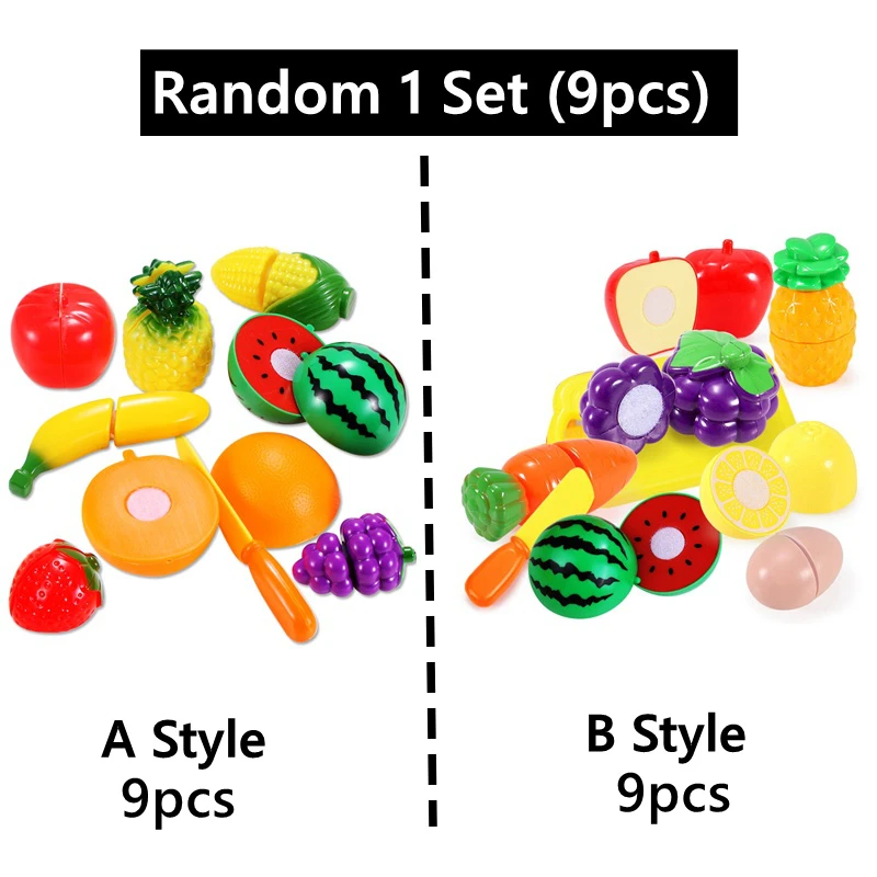 9pcs Kids Pretend Play Kitchen Toys Can Cut Fruits Vegetables Simulation Food DIY Educational Games Girls Boy Toy Christmas Gift