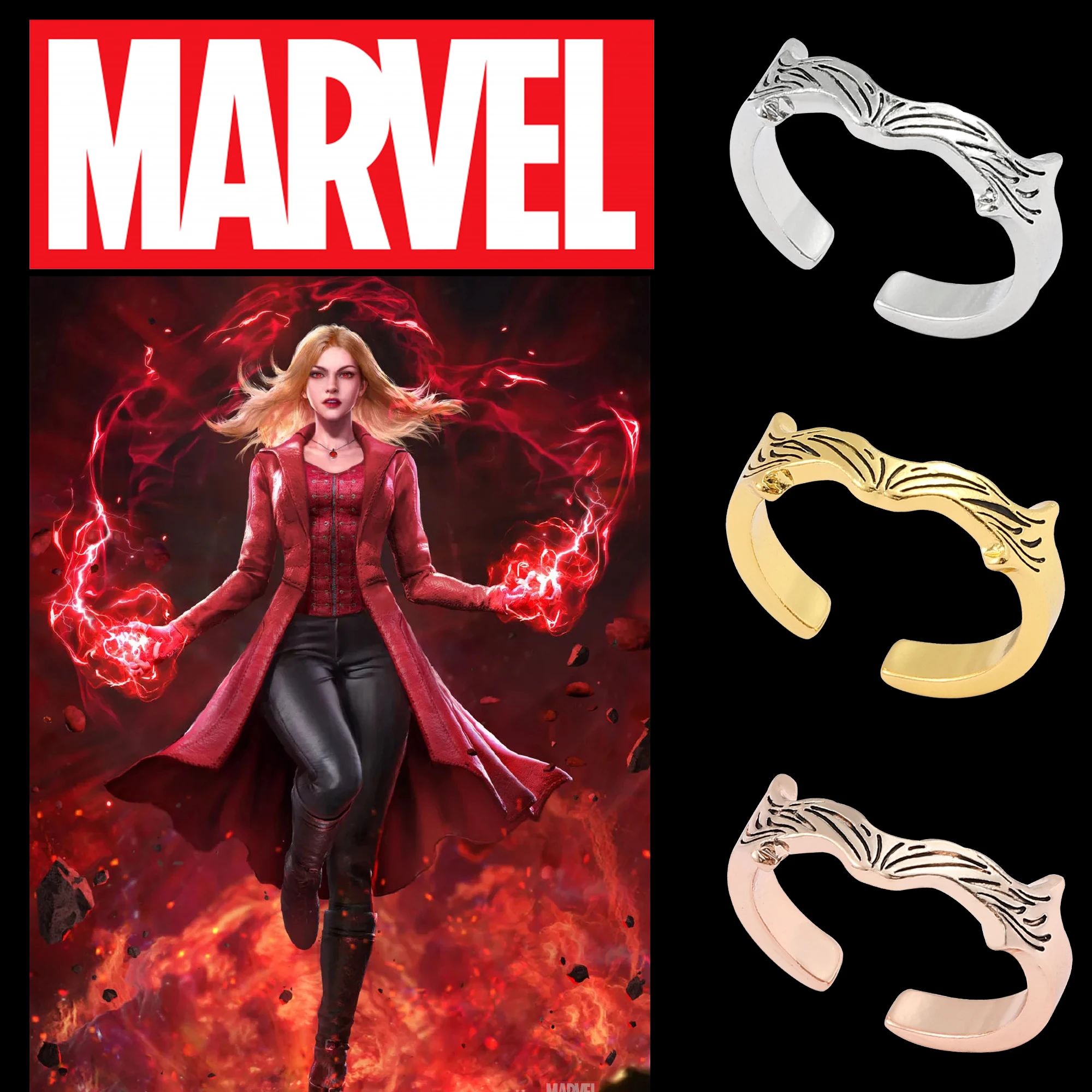 Marvel Scarlet Witch Wanda Maximoff Helmet Rings Opening Adjustable Ring Jewelry Superhero Cosplay Clothing Accessories Toy