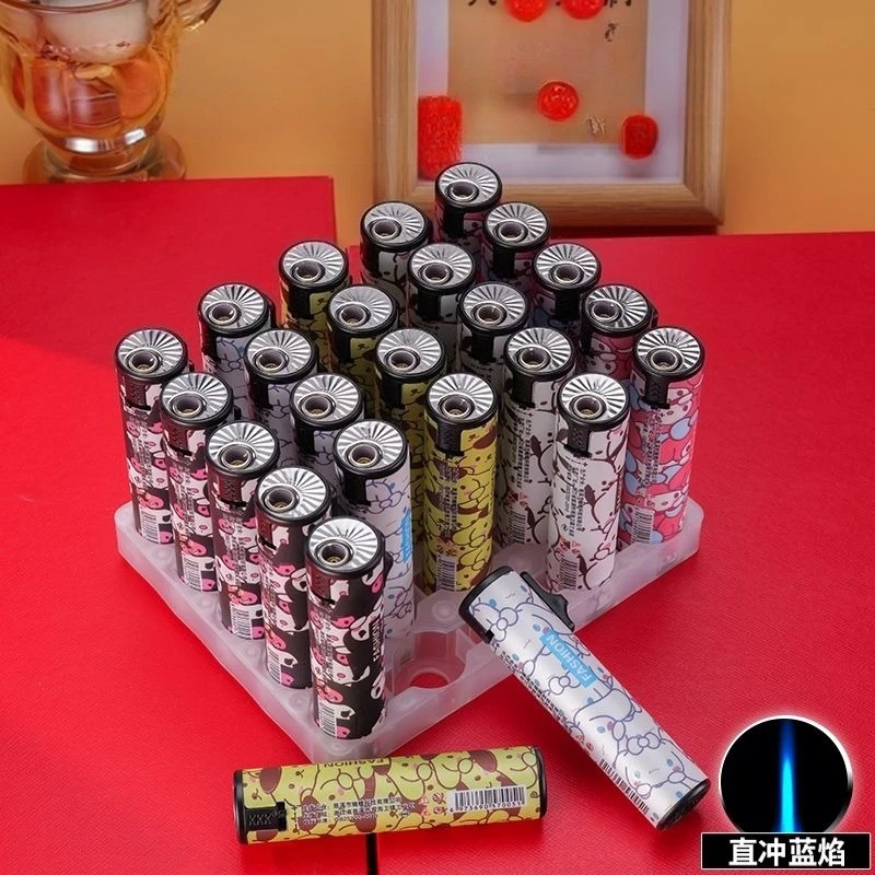 ولاعة التضخم المباشر الكرتونية الجديدة، ولاعة البيوتان ذات الوجه الأزرق المقاومة للرياح، وإكسسوارات السجائر