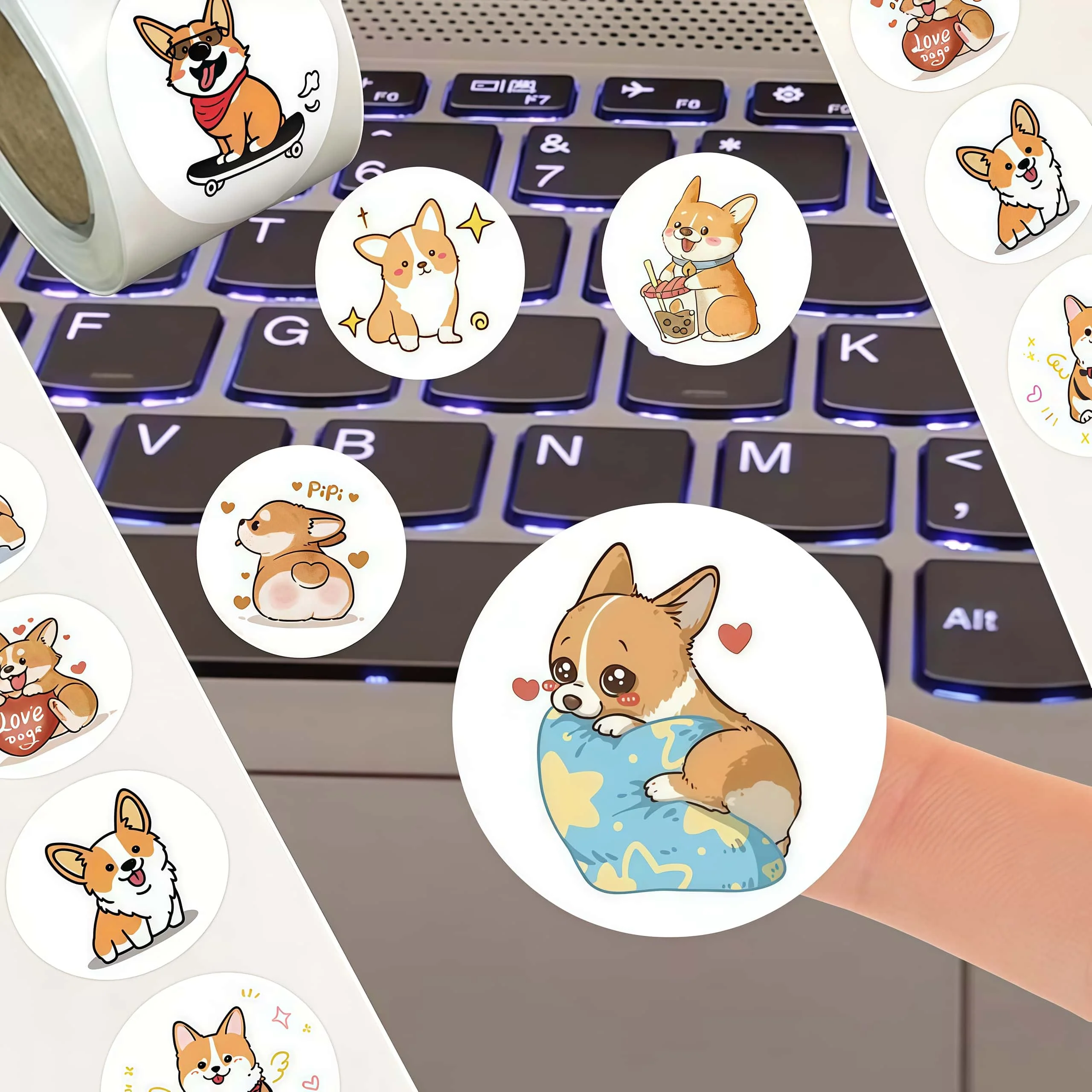 Rouleau d'autocollants Corgi Kawaii à jambes courtes, 500 pièces, décalcomanies de chien de dessin animé mignon pour bricolage, Journal et embellissement cadeau