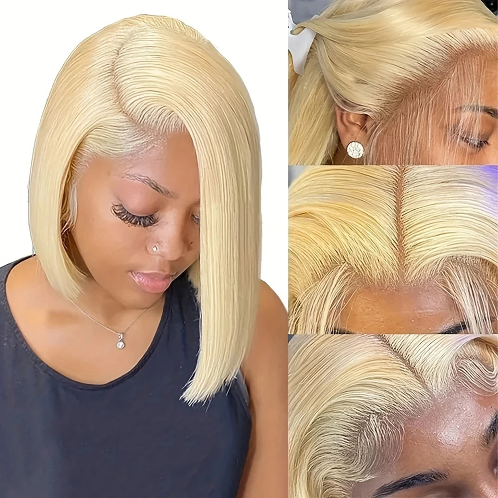 200 Density Straight Lace Front Human Hair wig Short Transparent 13x4 Bob Lace Frontal Wigs 613 Honey Blonde Remy Wig For Women