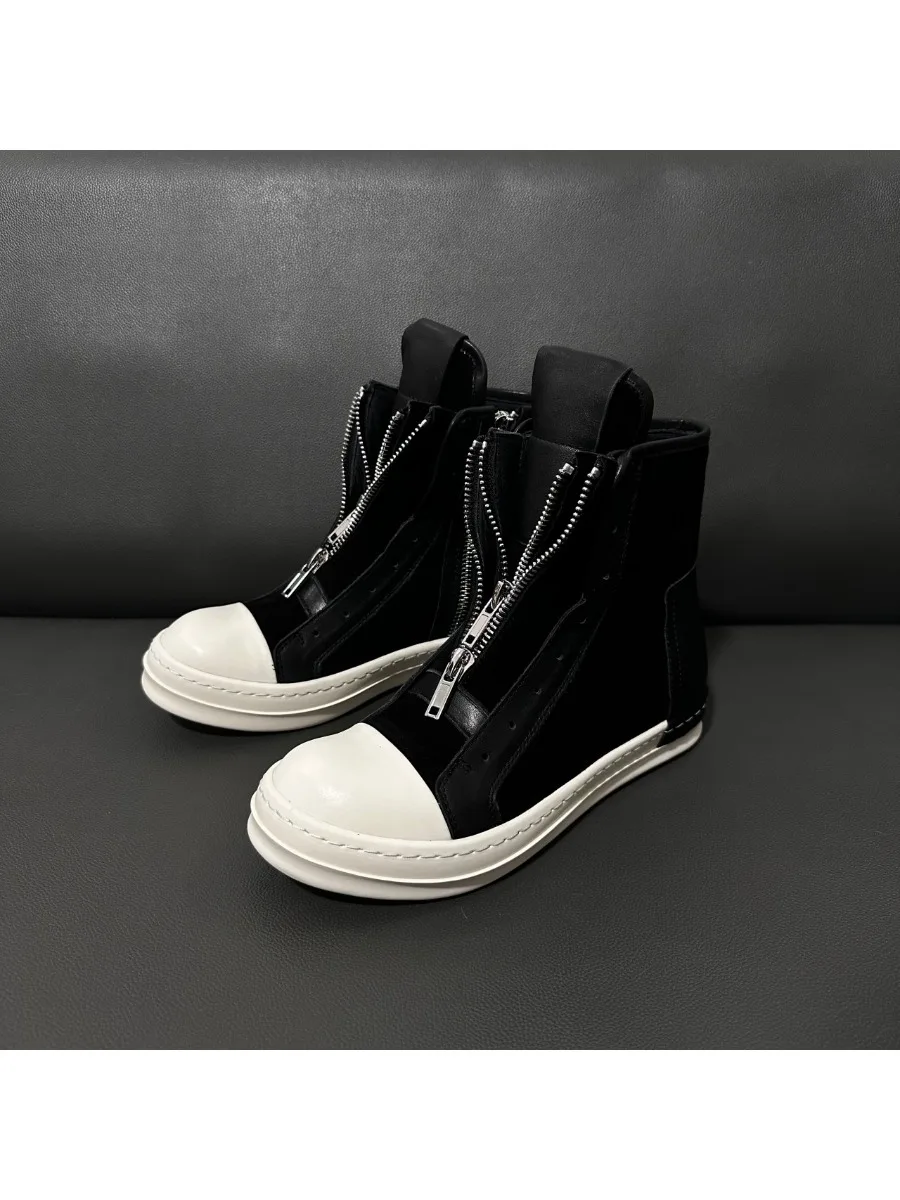 Echtes Leder Herren High-Top Schuh Höhenerhöhende Wildleder-Knöchelstiefel Dicker Boden Vorderer Reißverschluss Casual Sneakers Kurze Stiefel