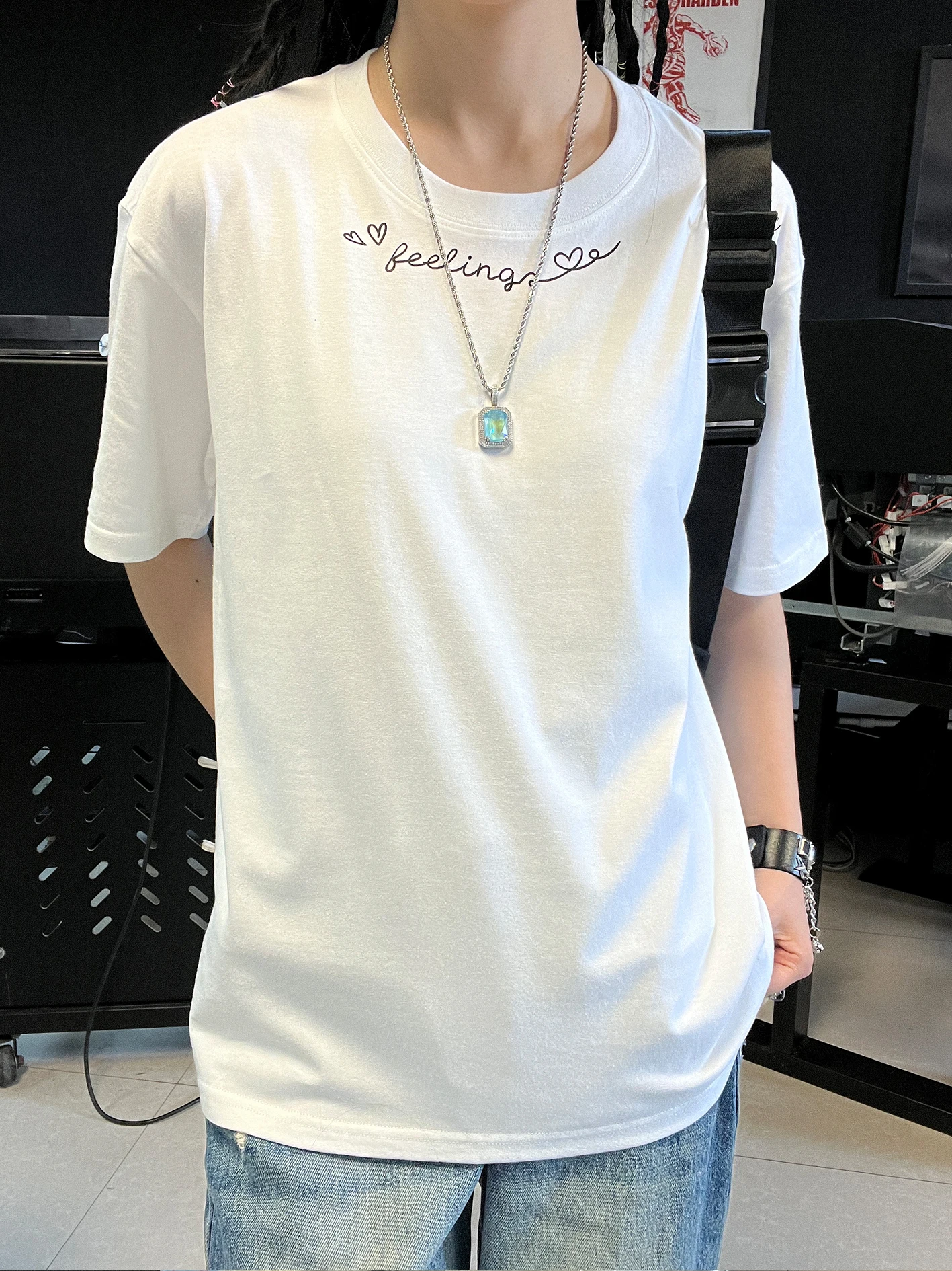 Heads up Studio 260G Heavyweight Men's And Women's Short Sleeve T-Shirt Simple Elegant Unique Style Cotton Spandex Blend