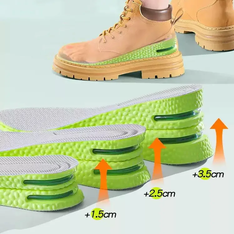 Air Cushion Height Lift Insoles, 3-Level Adjustable Inserts, Shock Absorbing Comfortable Elevator Insoles for Sneakers & Boots