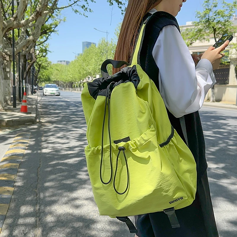 

New Trendy Versatile Women's New Nylon Cloth Drawstring Student Schoolbags Simple Casual Outdoor Travel Sports Backpack