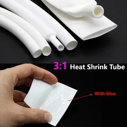 1~50M 3:1 White Heat Shrink Tube With Glue 1.6~39mm Cable Protection Wrapping Case Heat Shrinkable Sleeve Sheath for Wires