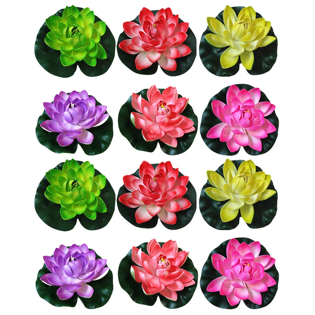 

12 PCS Simulated Lotus Decorative Flowers Pond Decoration Artificial Water Lily Decorations Plant