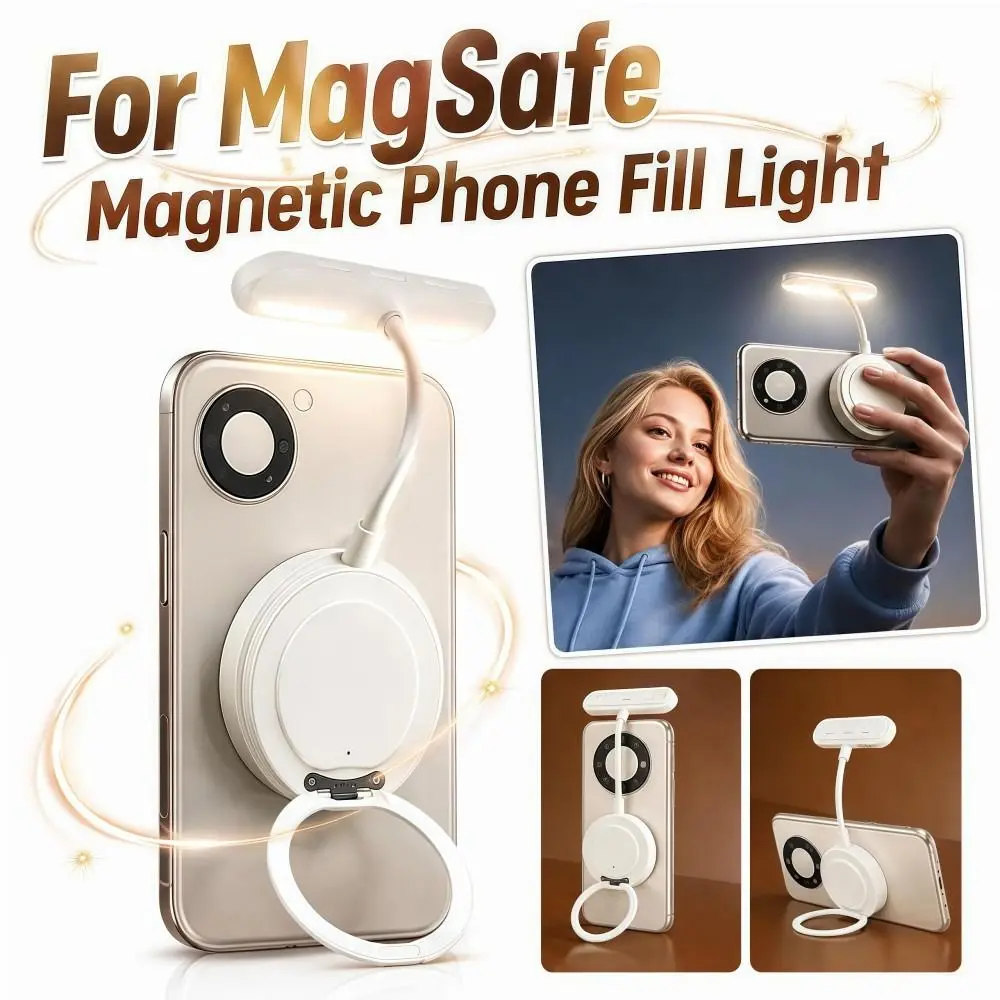 Multi-Angle Magnetic Phone Fill Light Rechargeable with Stand For MagSafe Photo Light Adjustable Hose Compact