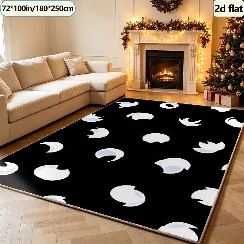 Black Background White Abstract Pattern Carpet, Creative Modern Style Carpet, Suitable for Living Room, Bedroom, Home Floor Decoration