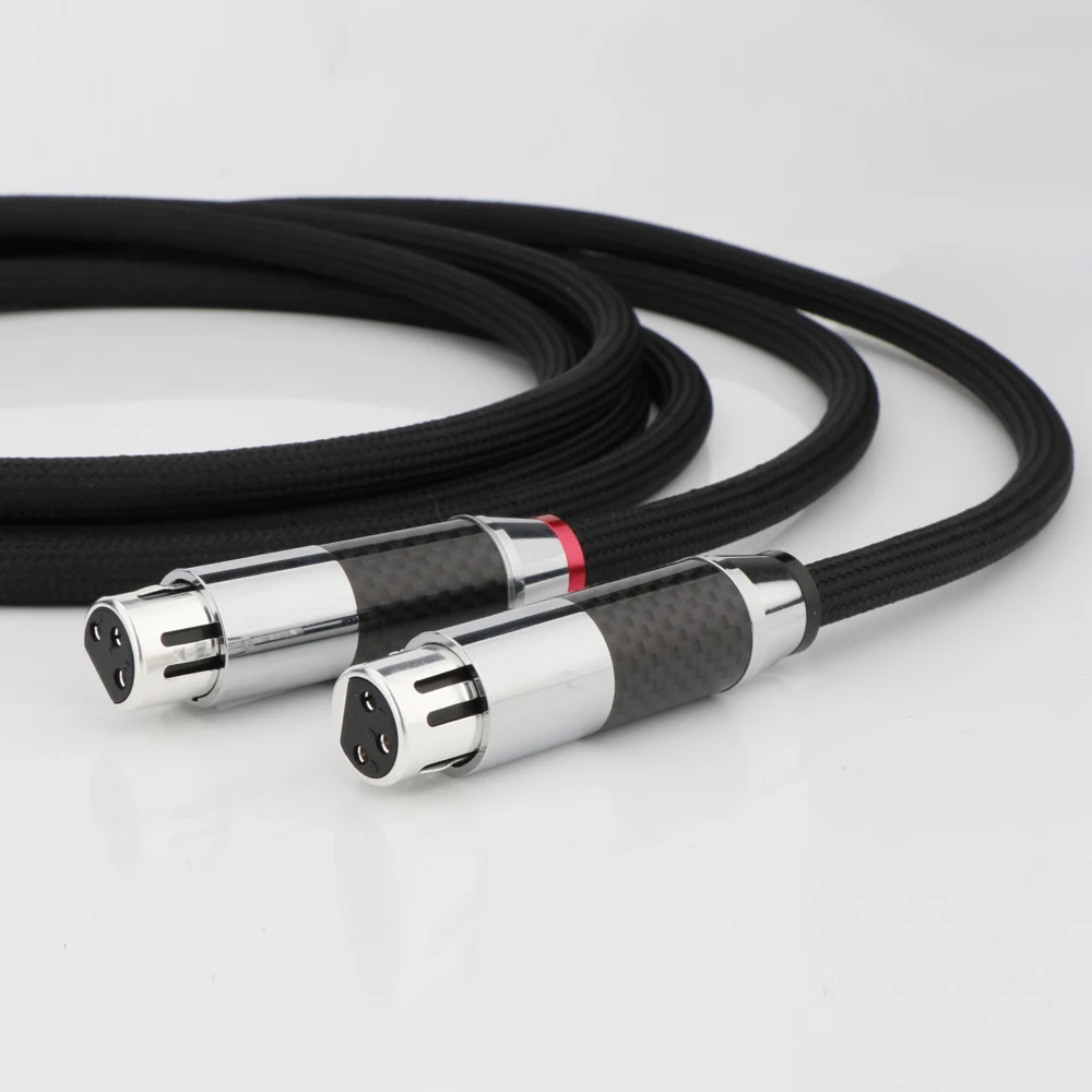 Кабель Hi-Fi XLR между мужчинами и женщинами, микрофонный кабель XLR, черная нейлоновая оплетка из углеродного волокна, аудиофильский сбалансированный соединительный кабель