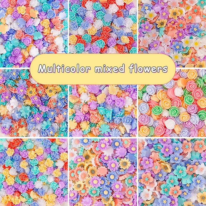 [YU]50Pcs 3D 미니 꽃 연꽃 장미 플랫 백 평면 수지 액세서리 DIY 공예 전화 패치 예술 재료