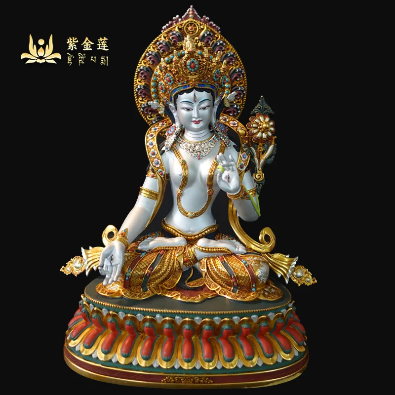 CZ purple gold lotus Tibetan tantra painted mother whiteness pure copper hand-carved ornament