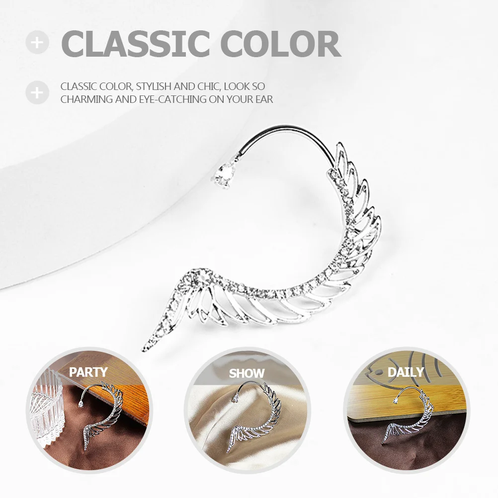 

Angel Wing Rhinestone Ear Clip Cuff Earrings Crystal Ear Wrap Jewelry No Piercing Earrings for Women Wedding Birthday Christmas