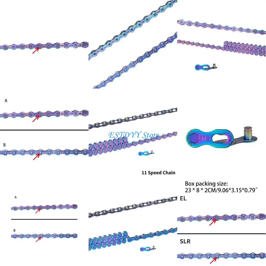 

G6DE Rainbow Colorful 11 Speed Chain Half Full Hollow Mountain Road Bike Part Accessories 116 Links