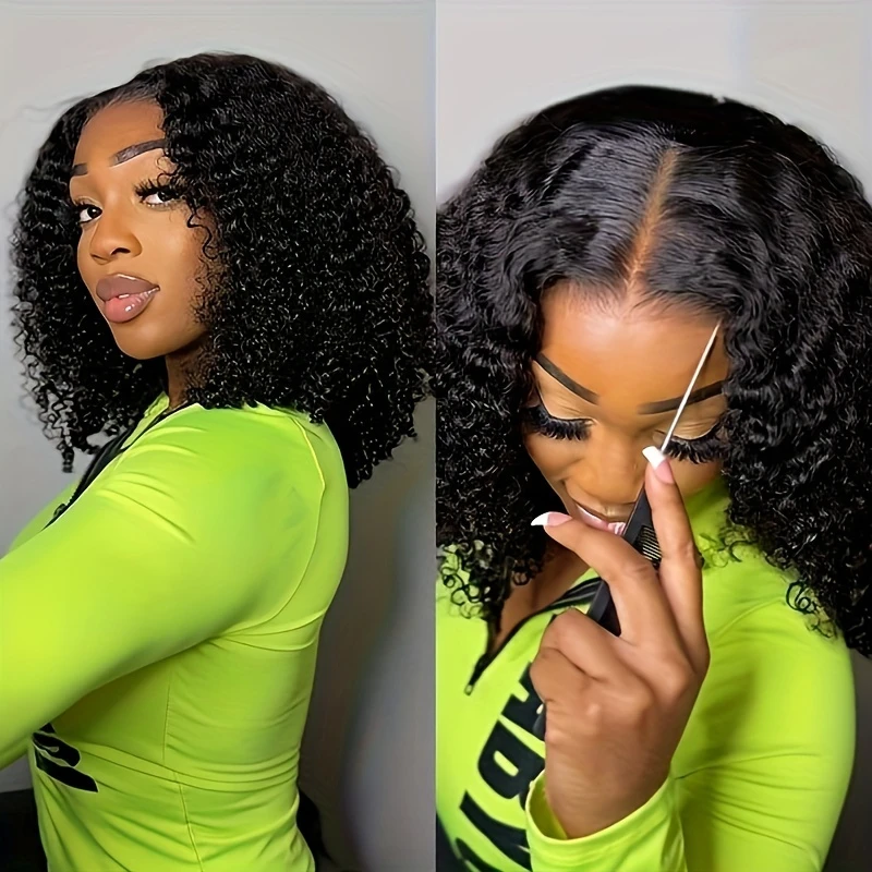 

13x4 Transparent Lace Frontal Short Curly Wigs Human Hair Wigs for Women Kinky Curly Human Hair Wig Natural Black Colored Wig