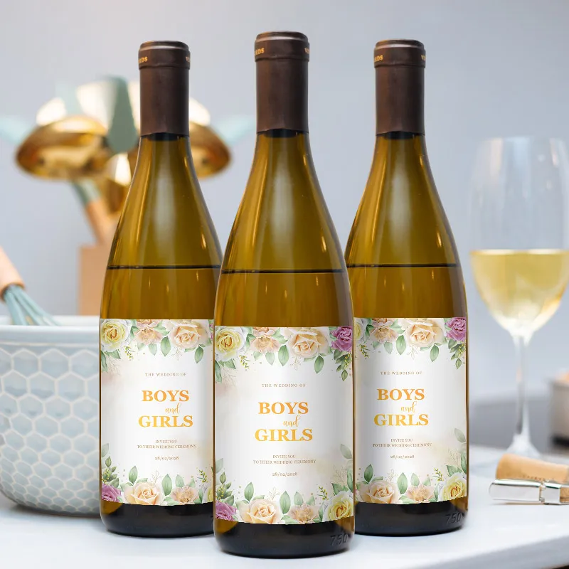 مخصص شخصية العروس الزفاف النبيذ بطاقة لاصقة حفلة عيد ميلاد الشمبانيا ملصقات يلتف زجاجة الديكور علب الهدايا تسميات