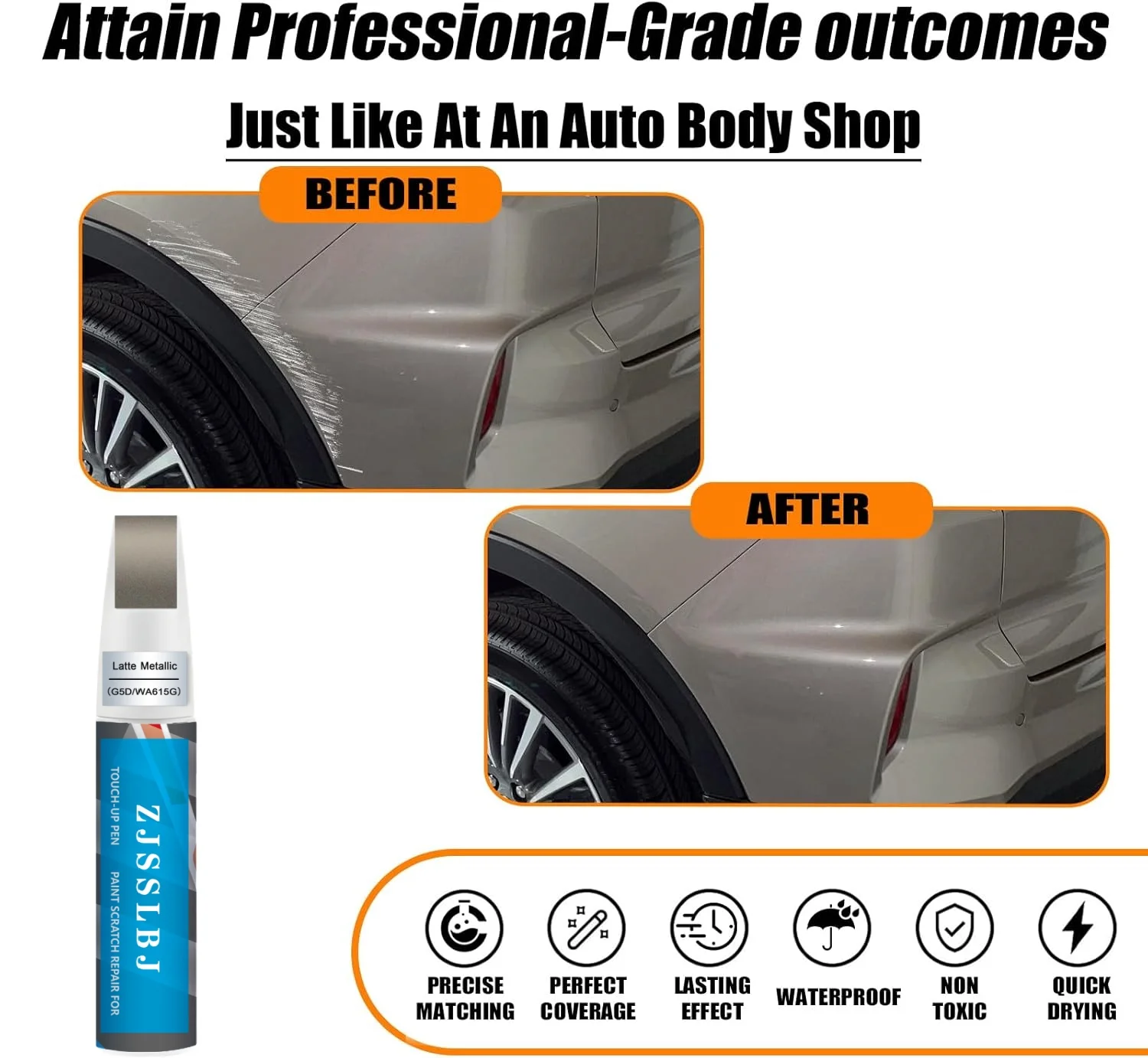 Latte Metallic(G5D/WA615G) for Cadillac Touch Up Paint Pen, 2 in 1 Car Scratch Remover with Pen Tip and Brush, Precise Color Mat