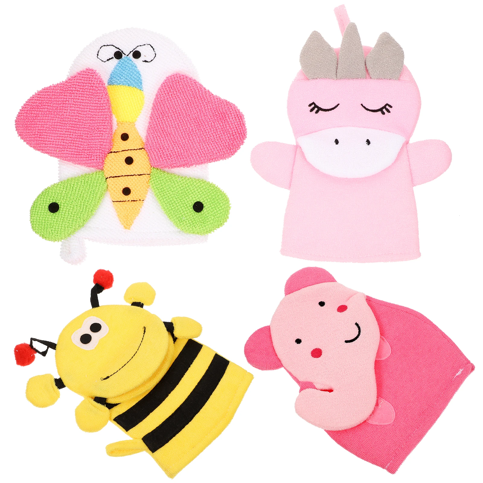 

4 Pcs Clean Cartoon Bathing Gloves Baby Washing Composite Cotton Children's Sponge