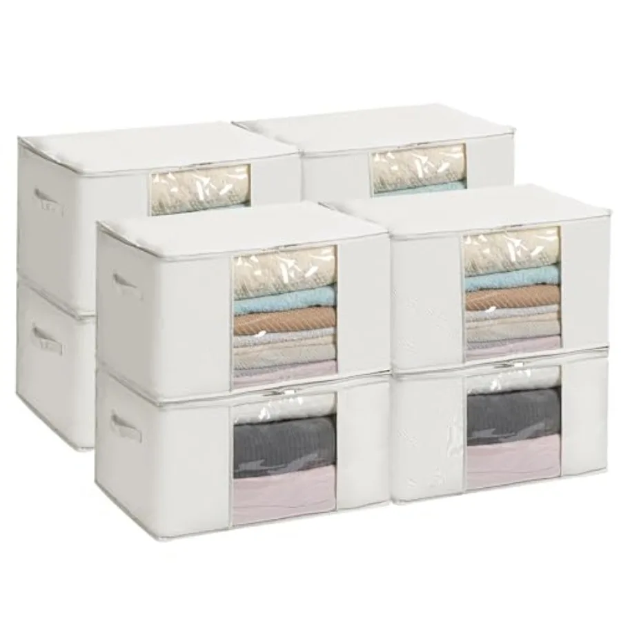

Large Storage Bags with Zipper and Clear Window Cotton Blended Fabric Storage Containers for Seasonal Clothes and Bedding 3.6x1