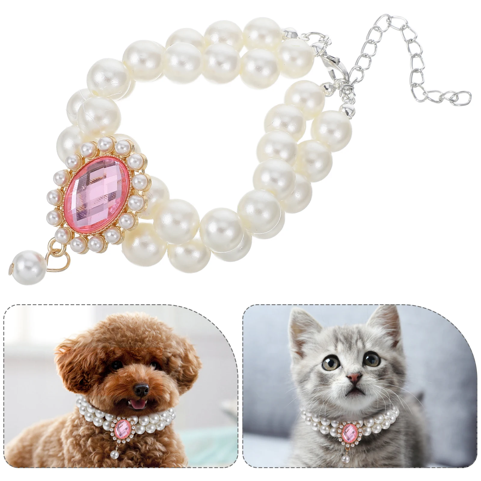 

Pet Pearl Necklace Cat Collar Pendant Charm Dog Accessories Abs Adjustable Puppy