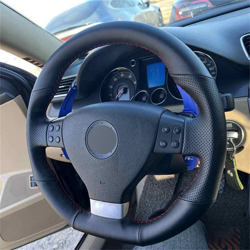 Alcantara Steering Wheel Cover Wrap Genuine Leather Red Thread Car Accessoires Specifically for VW R32 GOLF 5 MK5 PASSAT R GT