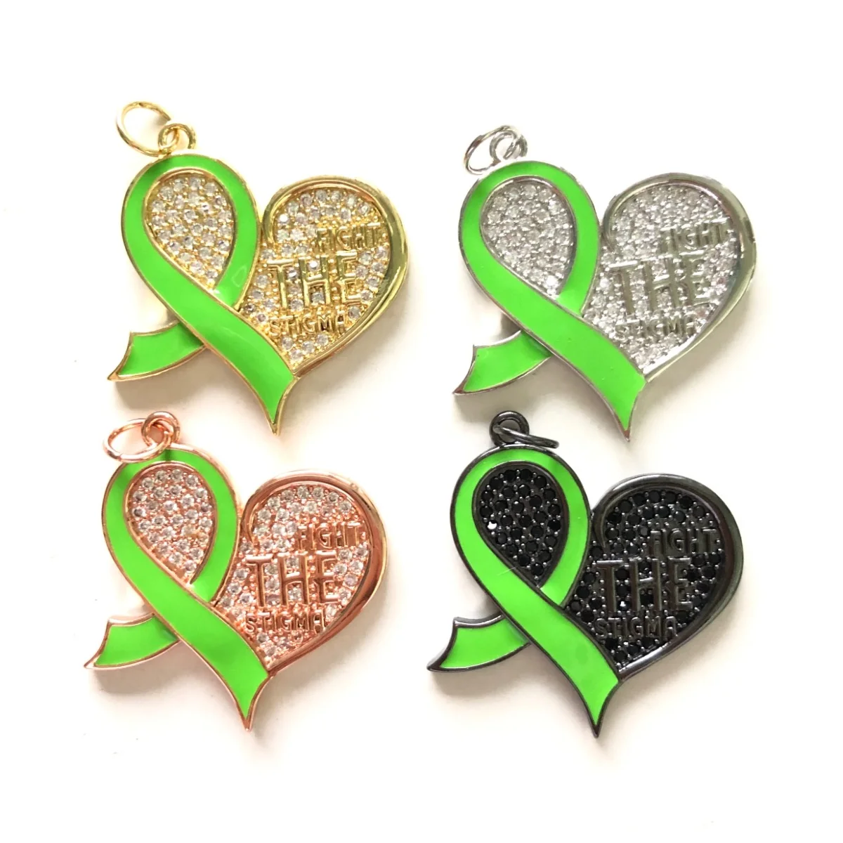 

5pcs Green Ribbon Fight The Stigma Mental Health Awareness Heart Symbol Pendant For Charms Bracelet Necklace Jewelry Making