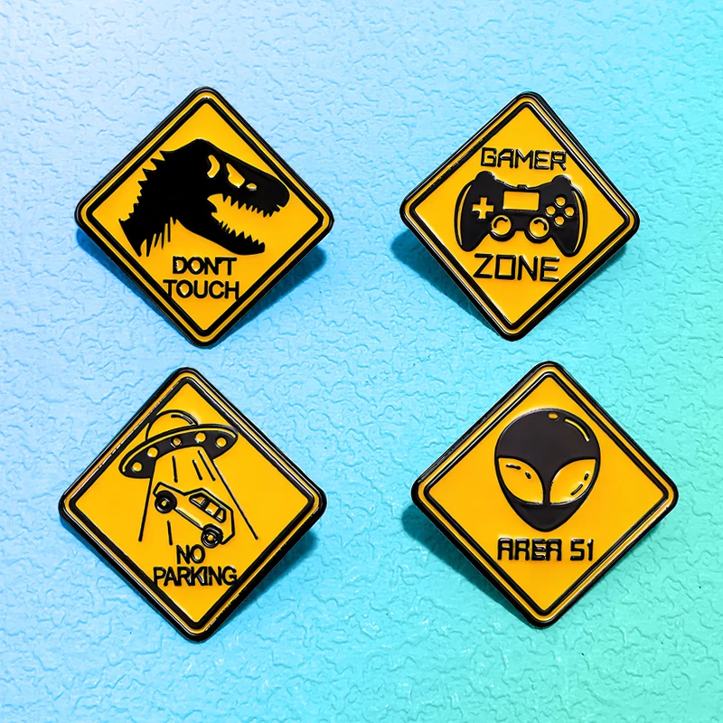 Funny Badge Pins 4-design Enamel Alien UFO Dinosaur Game Controller Brooch For Clothes Backpack Lapel Badge Metal Pin Gifts