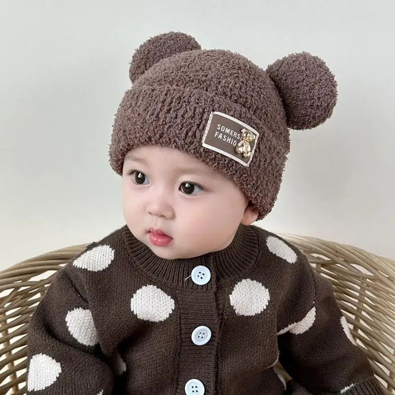 Baby hat fall and winter new plush set head cap boys and girls outdoor warm thickened windproof ear protection cap cute