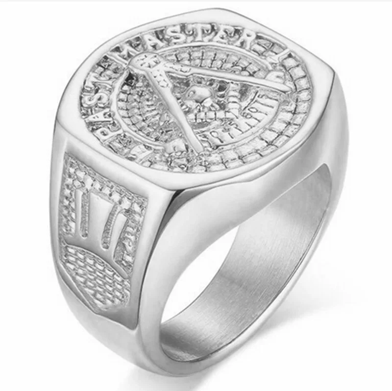 

Unique Men's Silver Colour Stainless Steel Ring AG Masonic Ring Church Belief Ring Hip Hop Punk Motorcycle Party Ring