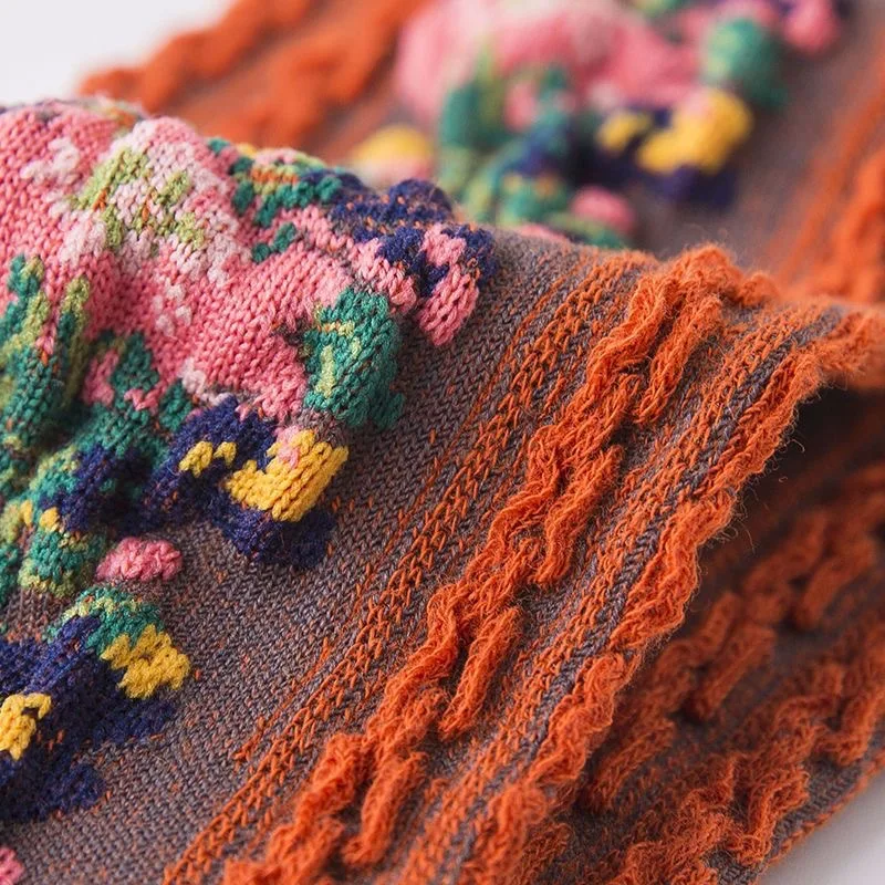 5 أزواج من الجوارب القطنية النسائية المطرزة بالزهور، مجموعة جورب عصرية لطيفة على طراز الكلية بتصميم كاواي