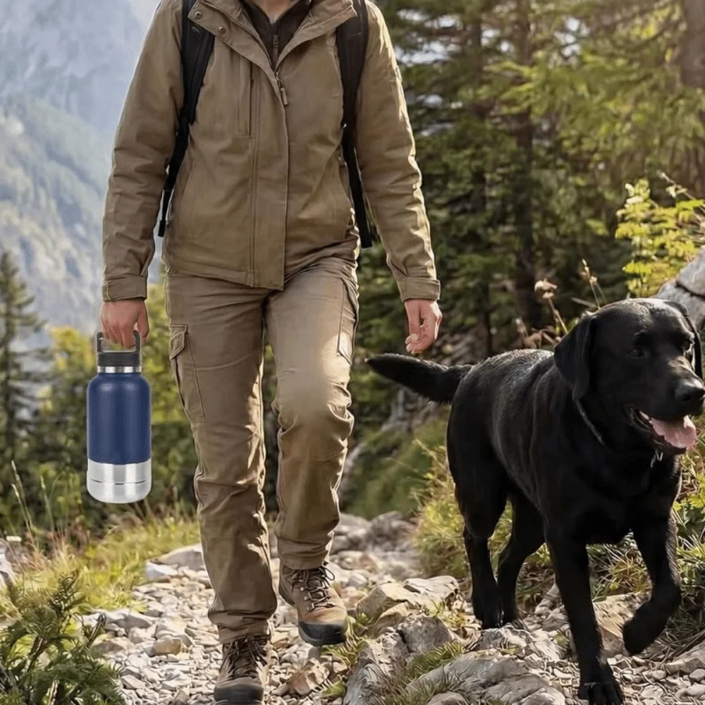 3 in 1 Stainless Steel Pet Water Bottle 32Oz Detachable Dog Feeding Bottle Large Capacity Multi-layered Pet Food Bottle Hiking