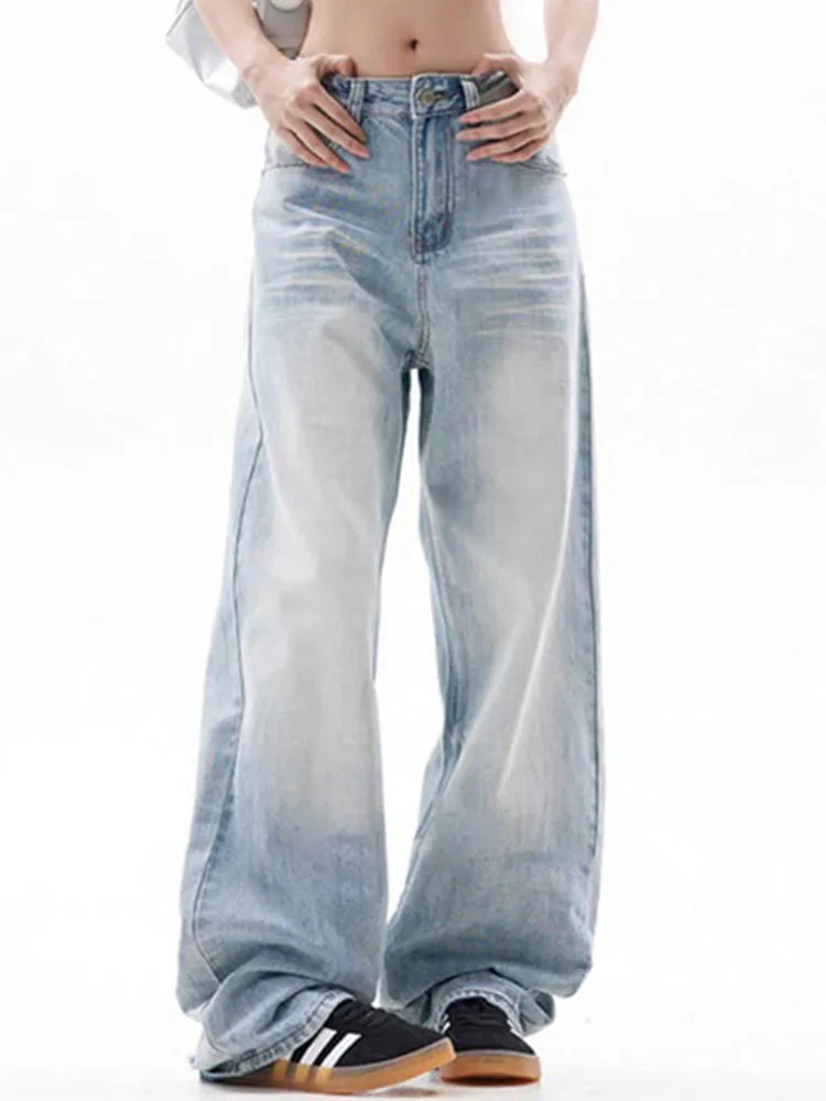 Mulheres vintage baggy calças de brim retas moda coreana cintura alta casual perna larga calças jeans primavera outono streetwear solto vaqueros